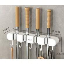 1 pièce Support mural pour balai et vadrouille avec crochets, organisateur puissant et autoadhésif pour balai et vadrouille pour jardin et garage, sans perçage, facile à installer et pratique à ranger