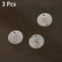 3 Peças Pingente Redondo de Concha de 15mm, 26 Peças Contas com Letra de Furo Único, Padrão de Alfabeto de A a Z, Para Fazer Colar, Pulseira, Artesanato de Joias
