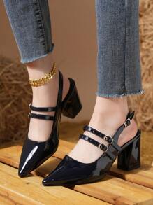 2025秋冬季海军蓝露跟高跟凉鞋，新款粗跟尖头时尚鞋，透气礼服鞋，优雅芭蕾舞鞋