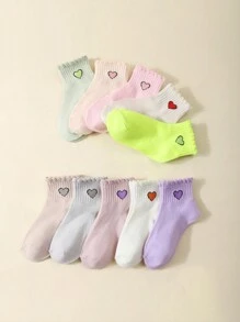 Paquete de 10 pares de calcetines suaves de tripulación con diseño de corazón para niños y niñas, de surtido aleatorio
