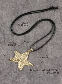 1 件女式波西米亚风不对称圆形水钻吊坠项链，金色星形合金配黑色绳，日常佩戴的休闲珠宝