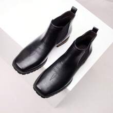JASONSTAR Western Cowboy Boots For Men - Mens Square Toe Chelsea Boots Ankle Cowboy Boots For Men Casual Retro Stylish Boots Classic Retro Embroidered Short Boots - 黑色 - 查看 4
