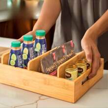 Kitchen Pantry Lid Holder With Bamboo, Adjustable Dividers For Cabinets And Food Storage Container Organizer, Includes Writable Labels - Tự nhiên - Xem 7