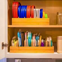 Kitchen Pantry Lid Holder With Bamboo, Adjustable Dividers For Cabinets And Food Storage Container Organizer, Includes Writable Labels - Tự nhiên - Xem 6