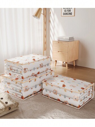 1 件可爱卡通熊透明收纳袋婴儿衣服收纳袋防潮防尘毯子搬家包装袋爱心情人节