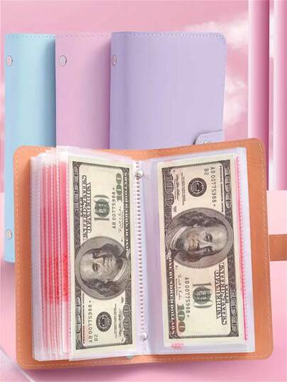 1 Banknote Storage Book. Made Of PU Material, Can Hold 100 Banknotes, With Banknote Photos, Stamps, Bank Card Storage Book 1A6 Super Large Capacity Cash Storage Notebook. Comes With 50pcs Interior Best Gifts Birthday Graduation