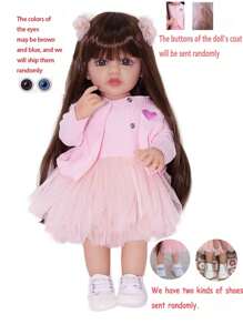 Búp bê em bé tái sinh 22 inch/55cm: Toàn thân bằng nhựa vinyl với mái tóc dài màu nâu, Đồ chơi trẻ sơ sinh cho bé gái, Đồ chơi công chúa đi kèm - Hồng - Xem 6