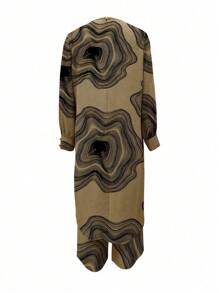 Women Button-Decorated Solid Color Long Sleeve Top & Pants Set, Arabic Style Clothing, Modest - Multicolor - View 3