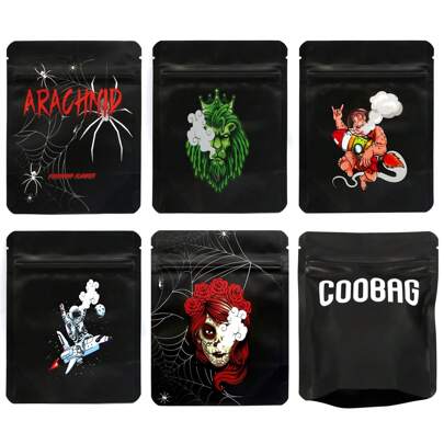 Paquete de 50 Bolsas Mylar a Prueba de Olores con Base Autónoma, 10 de Cada Diseño Exclusivo, Bolsas Herméticas Resealable con Cierre Zip y Sellado por Calor, 5 x 3.93 pulgadas