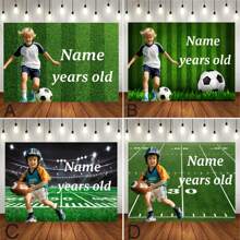 Customizable Photo Name Football-Themed Birthday Backdrop Flaming Green & Gold Balloons With Victory Ribbons Design For Birthday, Event, Festival, Activity Backdrop Decorations Photography Props Vinyl - Green - View 1