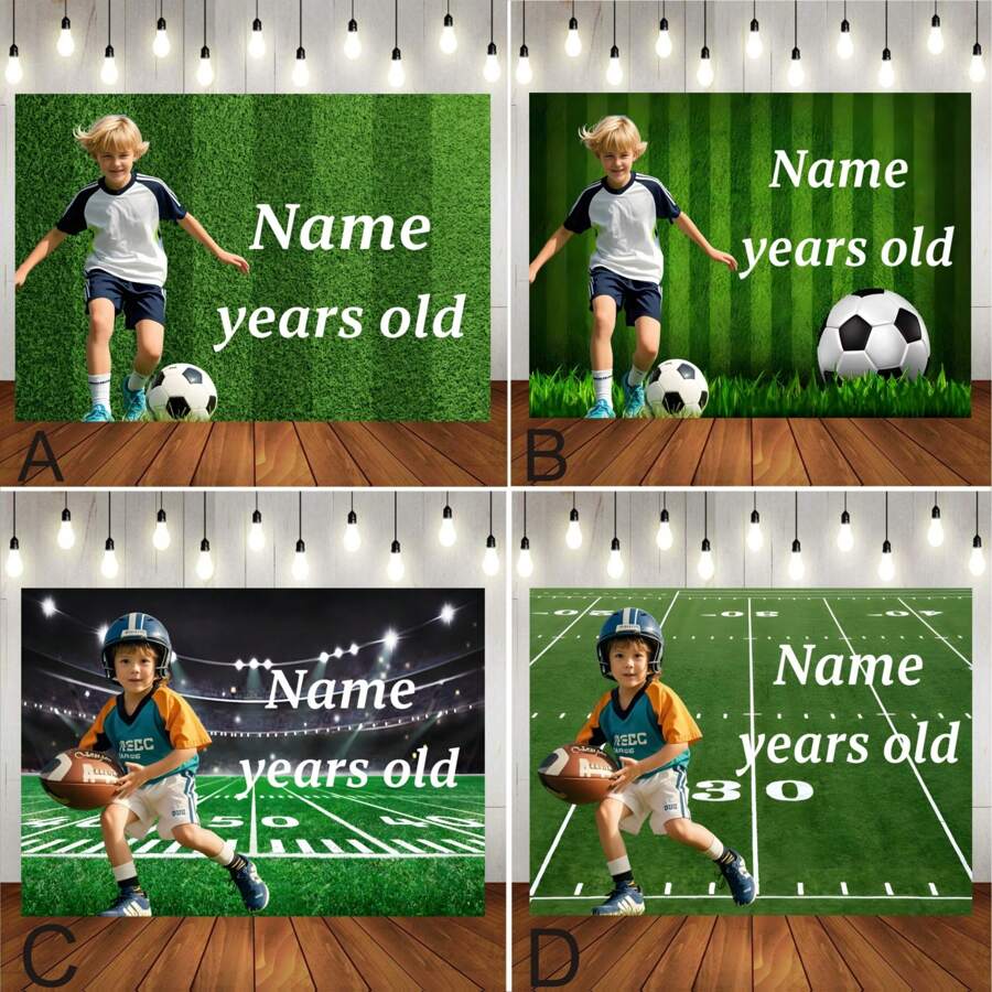 Customizable Photo Name Football-Themed Birthday Backdrop Flaming Green & Gold Balloons With Victory Ribbons Design For Birthday, Event, Festival, Activity Backdrop Decorations Photography Props Vinyl - Green - View 1