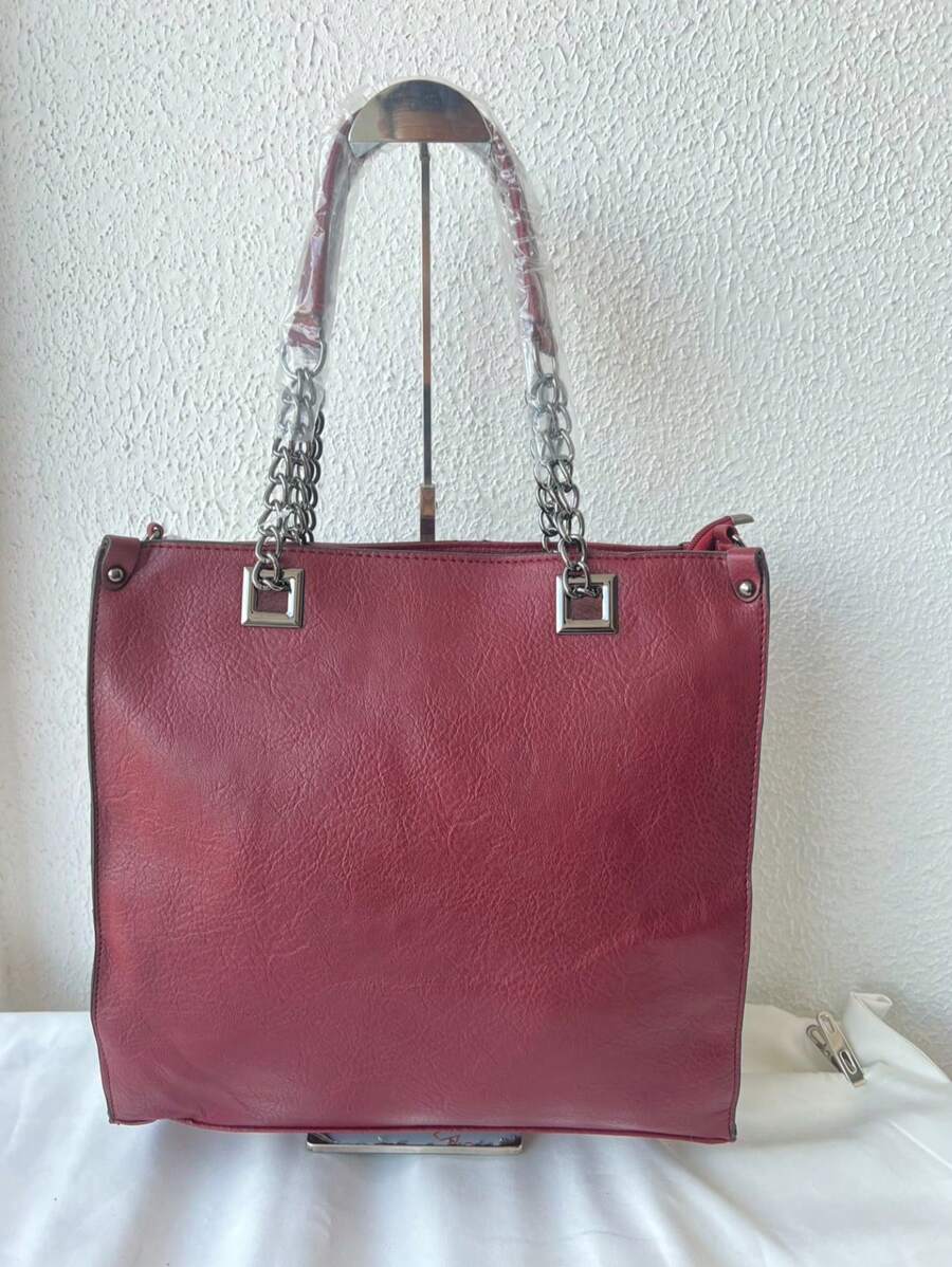 bolsa GRANDE para feminina alca corrente e alsa transversal couro sintetico - Vinho - Visão 1