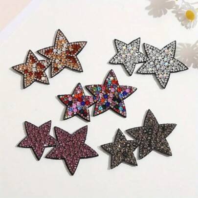 1 pieza Aplique de doble estrella con rhinestones de colores y cuentas para decoración de ropa y accesorios DIY, suministros de costura DIY