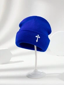 1 chiếc Mũ len đan ấm áp thêu chữ thập co giãn thời trang thường ngày dành cho cả nam và nữ, kiểu dáng đơn giản, phù hợp để phối đồ hàng ngày, trang phục thu đông - Một kích thước phù hợp với tất cả - Xem 19