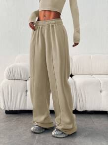 Pantalones de chándal holgados y casuales de unicolor con cordón y bolsillos para mujer