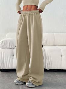 Pantalones de chándal holgados y casuales de unicolor con cordón y bolsillos para mujer