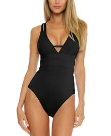 Traje de baño de una pieza con tirantes divididos Elaine de código de color - Negro - Ver 1