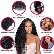 Extensões de Cabelo Humano Pacotes de Ondas Profundas com Fechamento, 3 Pacotes com Fechamento de Renda Transparente 4x4 Parte Livre, Pacotes de Cabelo Humano Onda Profunda com Fechamento