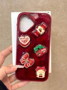 Creative Resin Cherry Cake Candy Design Phone Case Compatible With IPhone 16 Pro Max, 15 Pro, 14 New, 13 Pro Max/16 Waterproof Shockproof Anti-Fall Scratch Resistant - Burgundy - View 2