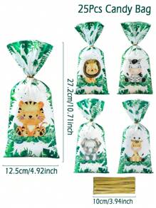 100个森林动物礼品袋，带扭绳，森林动物主题生日派对礼品包装用品，森林动物礼品包装用品，派对小礼物，生日礼物，派对礼物，返校礼物，情人节礼物 - 綠色 - 查看 9