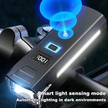 1pc Bicycle Light, Rechargeable Bike Light With Digital Display, Bright Road Cycling LED Sensor Night Riding Lamp