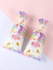 50 piezas Bolsas de embalaje con diseño de unicornio, bolsas de regalo para fiesta de cumpleaños, boda, evento festivo, suministros de embalaje para fiesta con diseño de oso marrón y unicornio, bolsas de regalo para fiesta de cumpleaños