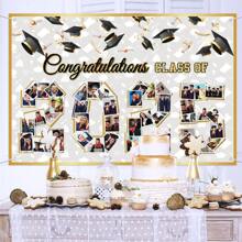 Graduation Party Decoration Congratulations Class Of 2025 Photo Banner White Personalized Class Of 2025 Backdrop For College Graduation Photo Banner - Black and White - View 5