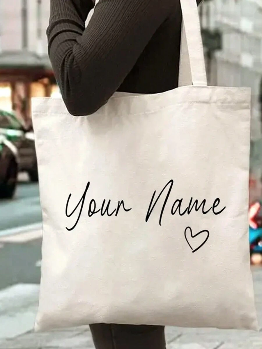 Custom Name Tote Bag, Elegant Canvas Large Tote Bag With Fixed Handle And, For Women, Personalized Floral Print, Lightweight Polyester Zipper Less Shoulder Bag, For Fitness, Work, Travel - Ideal Gift For Women Back To School Gifts, Pencil Case, Makeup Storage, Clothing Storage, Postman Must-Haves, Back To School Must-Haves, Birthday Gifts - Multicolor - View 1