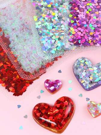 Holographic Heart Resin Sequins Glitter For Epoxy Resin Filling, Shiny Hearts Shape Paillettes For DIY Pendant Crafts Making, Valentine'S Day Jewelry Casting Supplies