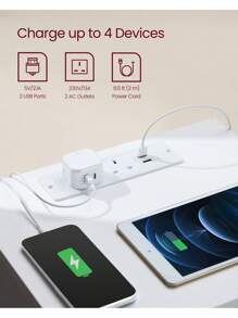 VASAGLE Bedside Table With Charging Station, Side End Table With 3 Drawers, 2 AC Outlets, 2 USB Ports, Bevelled Drawer Fronts, For Living Room, Bedroom, Study, Modern - UK Plug(220-240V) - View 2