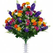 Artificial Cemetery Flowers – Realistic Wildflower Outdoor Grave Decorations - Purple Violet Wildflower Bouquet