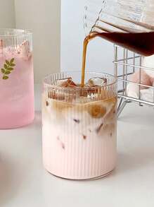 1 pieza/4 piezas Vaso de cristal con rayas verticales, vaso de cristal con rayas rectas, vaso de cristal de diseño recto, vaso de cristal creativo, vaso para bebidas frías con rayas verticales, vaso de bebida sencillo, vaso con rayas retro, taza de café transparente acanalada