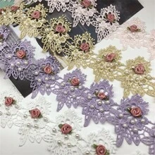 1 thước vải ren thêu họa tiết hoa ngọc trai giả, viền ren, dùng để trang trí quần áo, phụ kiện may mặc, đồ thủ công may vá. - trắng - Xem 8