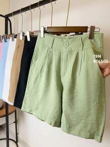 ISADORA MODA WOMEN'S LINEN BERMUDA SHORTS WITH POCKETS, ELEGANCE AND - Màu xanh Bạc hà - Xem 4