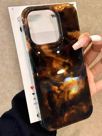 Elegant Vintage-Style Amber Color Leopard Print Double-Layer Protective Case Compatible With IPhone 15 Pro And IPhone 16 Series, Shock-Resistant Phone Case