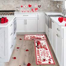 1/2 piezas Alfombra del Día de San Valentín, Alfombra con patrón de enano y camión rojo, Alfombra romántica de cocina del Día de San Valentín, Decoración del hogar, Decoración del Día de San Valentín, Regalos del Día de San Valentín