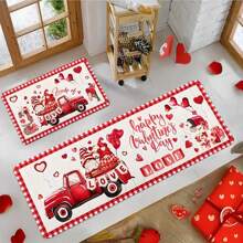 1/2 piezas Alfombra del Día de San Valentín, Alfombra con patrón de enano y camión rojo, Alfombra romántica de cocina del Día de San Valentín, Decoración del hogar, Decoración del Día de San Valentín, Regalos del Día de San Valentín