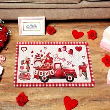 1/2 piezas Alfombra del Día de San Valentín, Alfombra con patrón de enano y camión rojo, Alfombra romántica de cocina del Día de San Valentín, Decoración del hogar, Decoración del Día de San Valentín, Regalos del Día de San Valentín