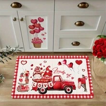 1/2 piezas Alfombra del Día de San Valentín, Alfombra con patrón de enano y camión rojo, Alfombra romántica de cocina del Día de San Valentín, Decoración del hogar, Decoración del Día de San Valentín, Regalos del Día de San Valentín