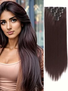 Extensions de cheveux à clipser 16 pièces, 22 pouces 7 pièces lisseur long, convient pour les extensions de cheveux synthétiques et les perruques des femmes