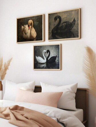 1PC Black And White Swan Poster, Canvas Print Poster, Vintage Oil Painting Swan Poster, Animal Poster Art Decoration, Wall Decoration, Wall Art, Photographer Gift Creative Wall Art Furniture Decoration, Bedroom, Room Decoration, No Frame