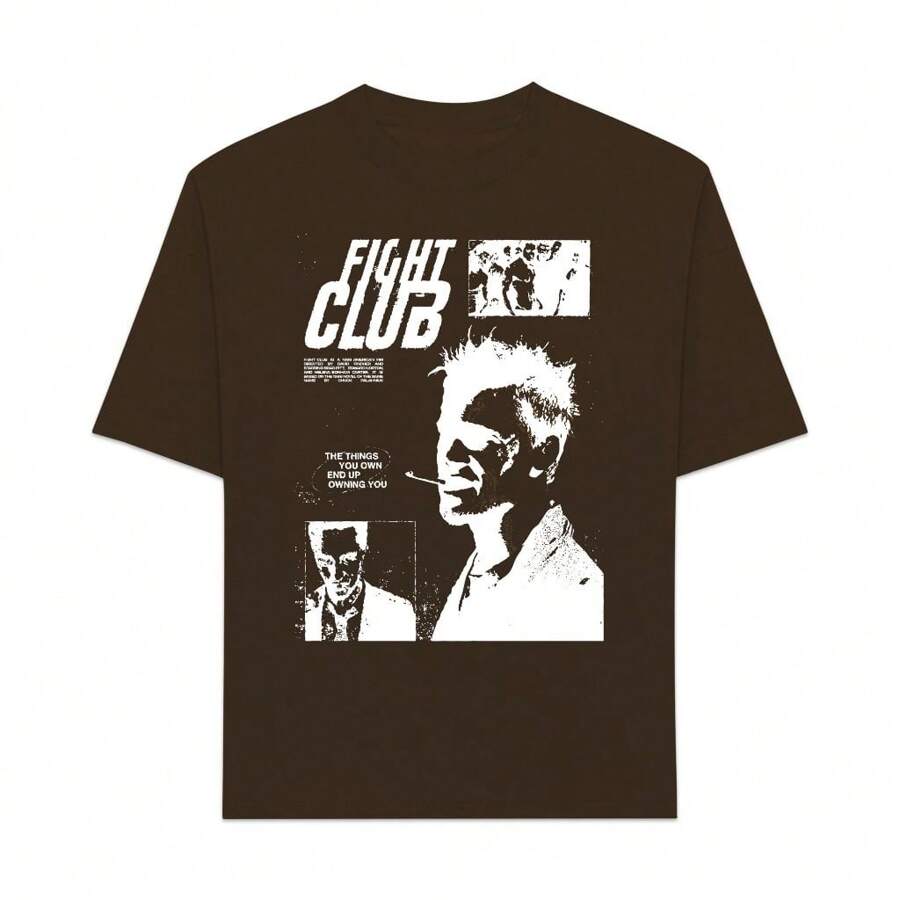 Noire Fight Club T-Shirt - Streetwear Oversized Yarn 30.1 - Fight Club - Own - Rỉ Nâu - Xem 1