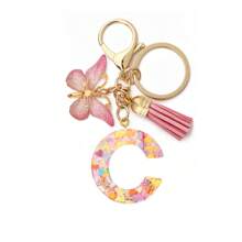 1pc Women's Boho Fashionable Pink Glittery Heart Shaped & English Letter Keychain With Tassel & Butterfly Design, Heart Shape Glitter, Crystal, Tassel And Butterfly Pendant Car Hanging Pendant Women Gift, Wallet And Handbag Accessories For Couple, Mother, Valentine's Day, Friends As Gift, Bag Pendant - Рожевий - Переглянути 18