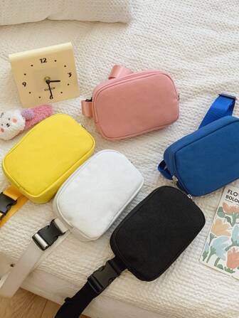 Solid Color Kids Canvas Waist Pack, Simple Cross Body Mini Bag For Girls