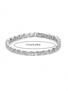 女士不锈钢网球手链可调节 AAA 方晶锆石水晶颈链珠链吊坠项链精美珠宝