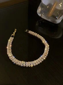 女士不锈钢网球手链可调节 AAA 方晶锆石水晶颈链珠链吊坠项链精美珠宝