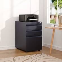Living And Home 3-Drawer Black File Cabinet With Wheels - Black 37cm W X 50cm D X 60cm H - View 3