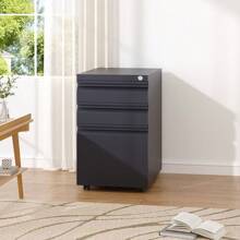 Living And Home 3-Drawer Black File Cabinet With Wheels - Black 37cm W X 50cm D X 60cm H - View 4