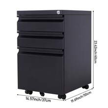 Living And Home 3-Drawer Black File Cabinet With Wheels - Black 37cm W X 50cm D X 60cm H - View 5