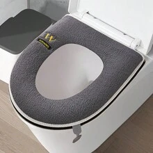 1pc Letter Pattern Toilet Seat Cushion, Simple Home Bathroom Toilet Lid Cover Mat, New Thickened Zipper Design Bathroom Decor Fall Decor